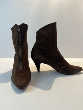 Allure Chocolate Brown Suede Pointed-Toe Mid-Heel Ankle Boots